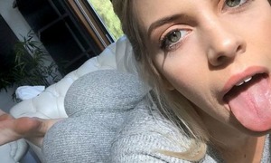 Hot blonde young lady loves jerking cock of male off, doing great blowjob, fukcing in hardcore ssex act and having amoral orgasm